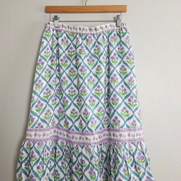 Alicia Bell Sutton Turquoise Purple Floral Silk Blend Tiered Maxi Skirt - Picture 10 of 12